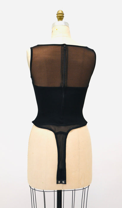 90s Black Sheer Body Suit Cache Size Medium // Black Body Suit Sheer Mesh Thong Body Suit Size Small Medium Long sleeve Mock Neck Body Suit