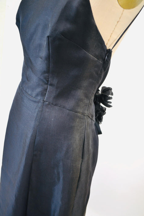 Vintage Moschino Black Evening Ball Gown Medium Large Black Silk Evening Gown Dress Flower Black Tie Wedding Evening Gown Dress Moschino