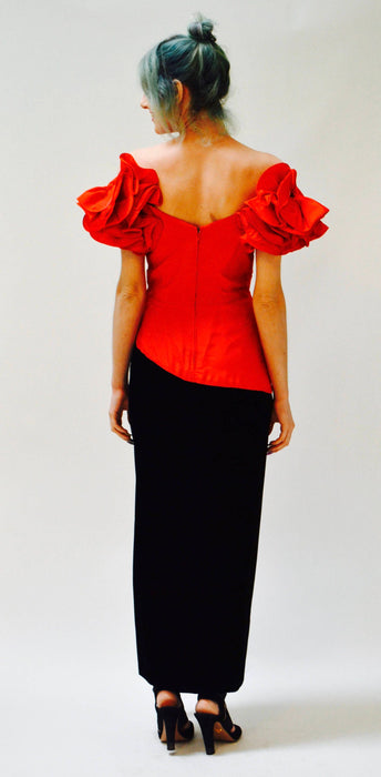 80s Vintage Prom Dress Black and Red XS Small Lillie Rubin// Vintage 80s Black and Red Evening Gown Dress Pageant Dress Small Black Velvet