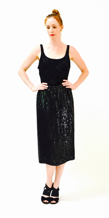 Vintage Black Sequin Skirt Size Medium Large 80s 90s Vintage Sequin Skirt