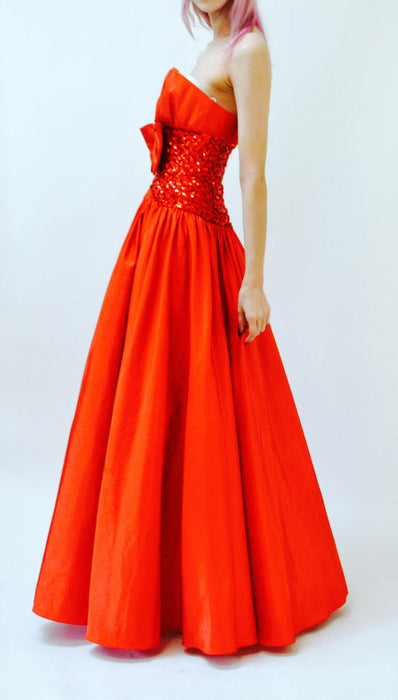 Vintage 80s Ball Gown Sequin Evening Gown 80s Prom Party Dress in Red XXS XS Small // Vintage red Sequin Pageant Dress by Mike Benet