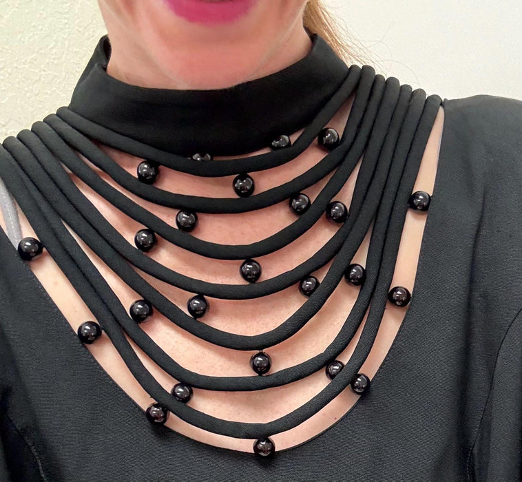 80s Louis Feraud Vintage Black Fringe Dress Black Designer Cocktail Long Sleeve Dress Medium Large// 90s Black Party Little Black Dress