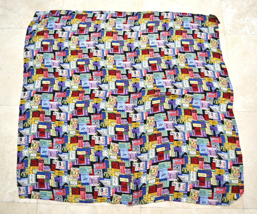 90s Vintage Nicole Miller Silk Large Scarf with New York City NYC Met Opera Theater Tickets