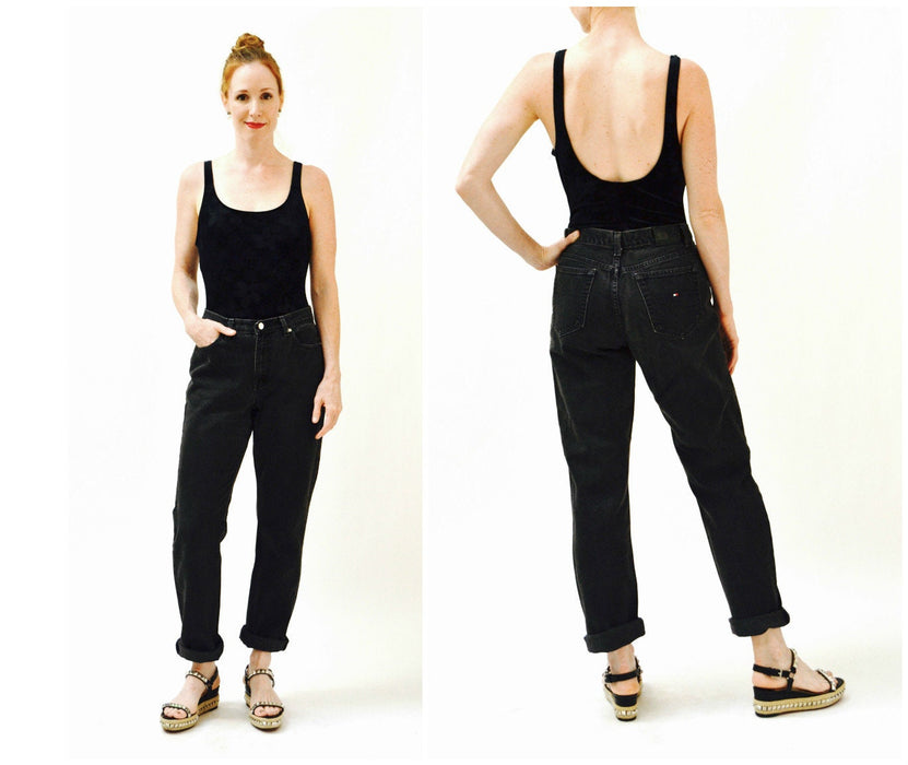 Vintage Black Jeans By Tommy Hilfiger High Waisted Tapered Leg 80s 90s Denim Pants Size Small Medium Black Jeans Denim