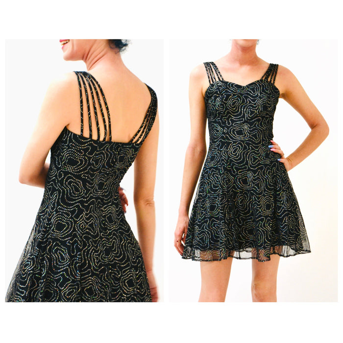 90s 00s Vintage Black Metallic Prom Party Dress Black Metallic Tank Club Dress// 90s Black Party Tank Dress XS Small Metallic Glitter Dress