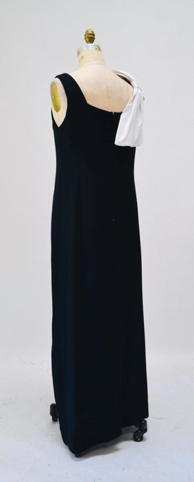 80s 90s Vintage Black Party Dress Black Evening Gown with Large White Bow// 90s Party Dress Bow Dress Medium Large 80s Evening Wedding Dress