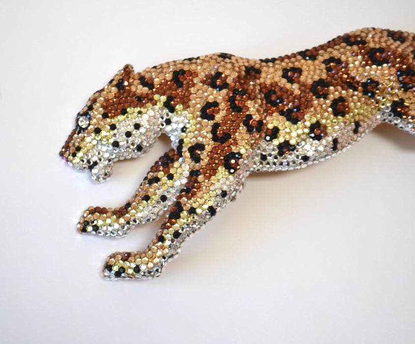90s Vintage Katherine Baumann Beverly Hills Swarovski Crystal Panther Cheetah Leopard Belt Buckle Metallic Rhinestone Belt Buckle Large Cat