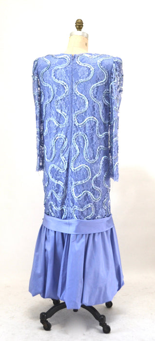 Vintage 80s Lavender Lace Sequin Dress Metallic Purple Long Sleeve Dress Medium Large// 80s Vintage Sequin Maternity Lace Barbie Dress