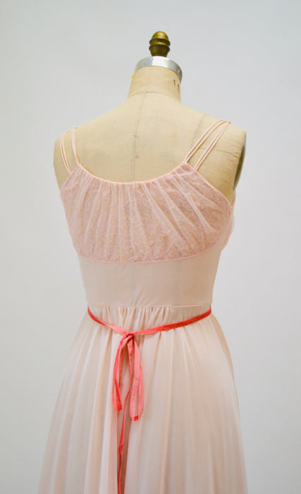1960s 60s Vanity Fair Vintage Nightgown Nighty Dress Camisole Small Medium Pink Lace Sheer Wedding Honeymoon Nightgown Slip Dress Pink Tank