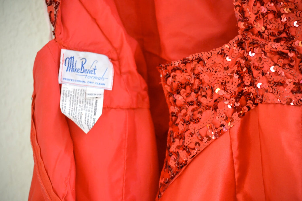 80s Vintage Prom Dress Red Sequin Evening Gown XS Small// Vintage Red Sequin Evening Gown Pageant Party Drag Queen Dress By Mike Benet Small