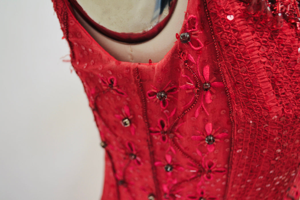 Vintage Red Sequin Beaded Dress Evening Gown dress Escada XS Small// Vintage Couture Red Rhinestone Black Tie Ball Gown Silk Dress Escada XS