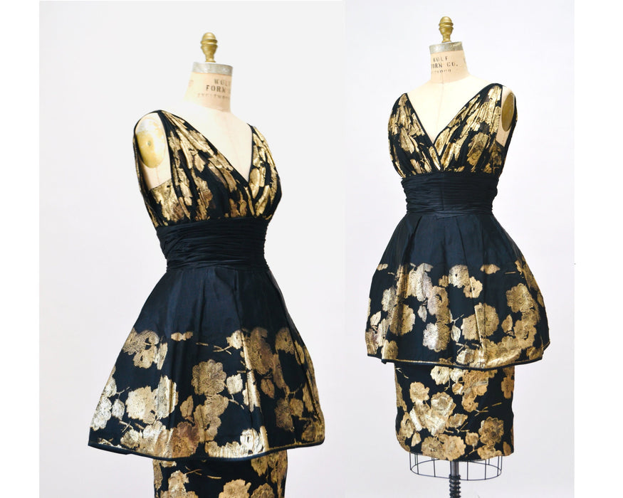 60s Vintage Black Gold Metallic Lillie Rubin Party Cocktail Dress Small //Vintage Black Gold Pin Up Party Dress vintage Designer Party Dress