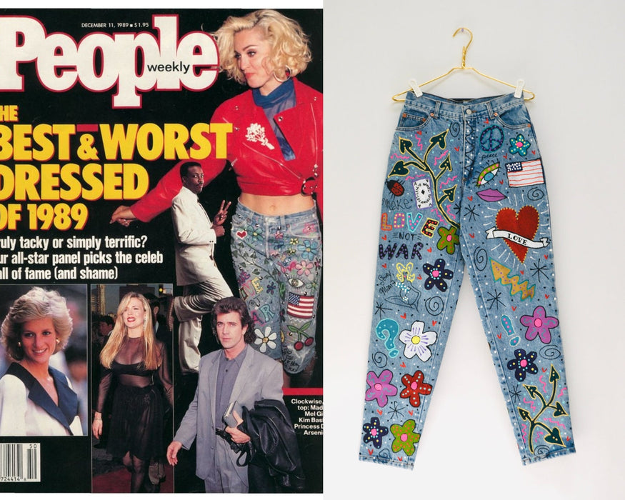 80s Vintage Madonna Jeans by Leslie Hamel Pants Levis Hand painted Love Peace 80s Madonna Vintage Pants Vintage painted Jeans Small Medium