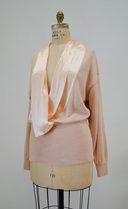 Vintage Pink Neutral Escada Sweater Sweater Small Medium Cotton Silk Pink Sweater Pull Over with Plunging neckline Summer Sweater
