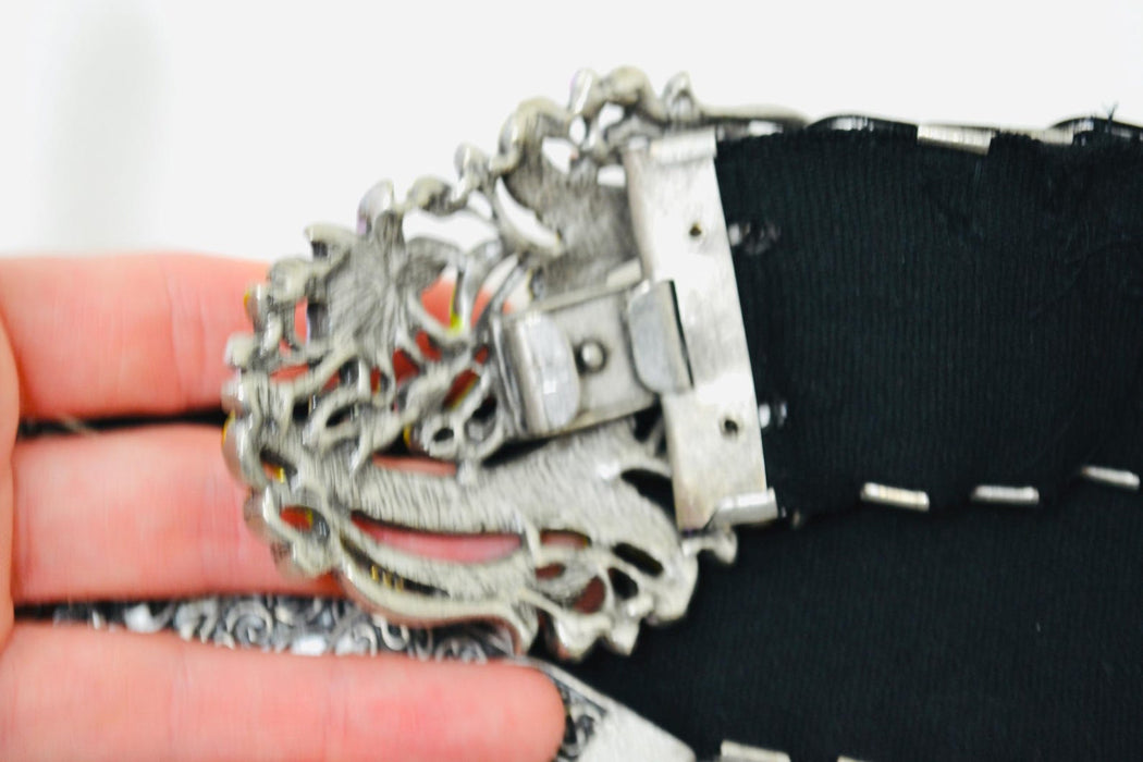 90s Y2k 2000s Vintage Silver Stretch Belt Metal Silver Rhinestone Flower Belt Buckle Western Cowgirl Silver Wedding Belt Small Medium large