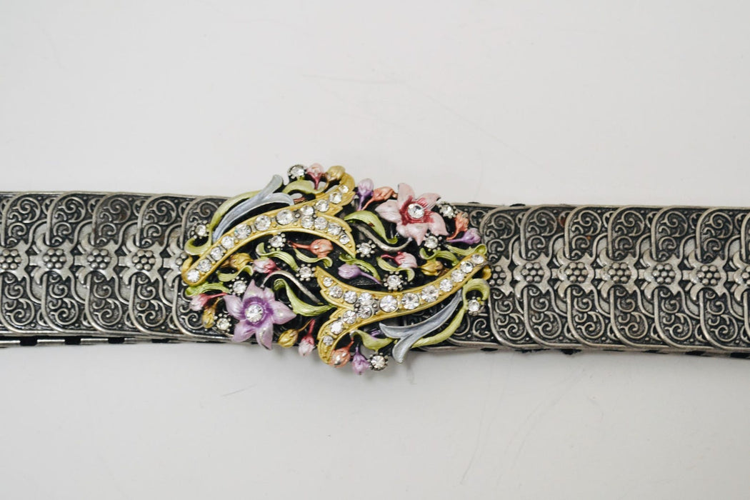 90s Y2k 2000s Vintage Silver Stretch Belt Metal Silver Rhinestone Flower Belt Buckle Western Cowgirl Silver Wedding Belt Small Medium large