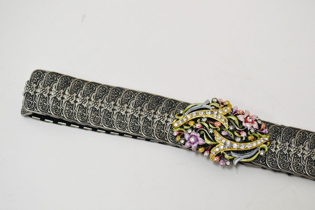90s Y2k 2000s Vintage Silver Stretch Belt Metal Silver Rhinestone Flower Belt Buckle Western Cowgirl Silver Wedding Belt Small Medium large