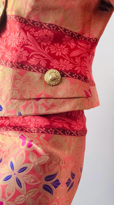 Vintage 90s Christian Larcoix Paris Brocade Suit Pink Orange Gold Metallic 90s Suit Brocade Jacket Skirt // Pink Gold Cocktail Wedding Suit