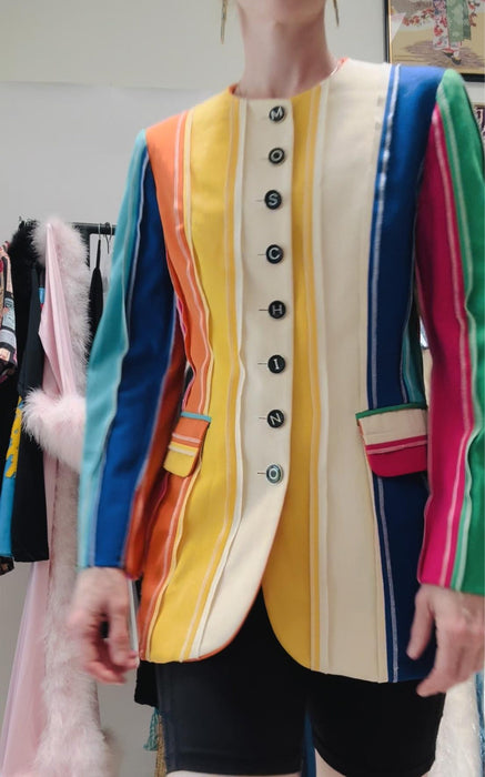 Vintage 90s Moschino Couture Striped Rainbow Suit Jacket 1991 Spring Summer Moschino Jacket Pink Blue Green Made in Italy Medium The Nanny