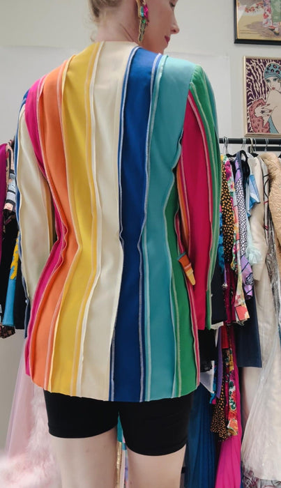 Vintage 90s Moschino Couture Striped Rainbow Suit Jacket 1991 Spring Summer Moschino Jacket Pink Blue Green Made in Italy Medium The Nanny
