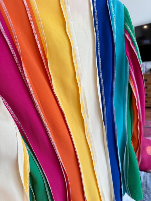Vintage 90s Moschino Couture Striped Rainbow Suit Jacket 1991 Spring Summer Moschino Jacket Pink Blue Green Made in Italy Medium The Nanny