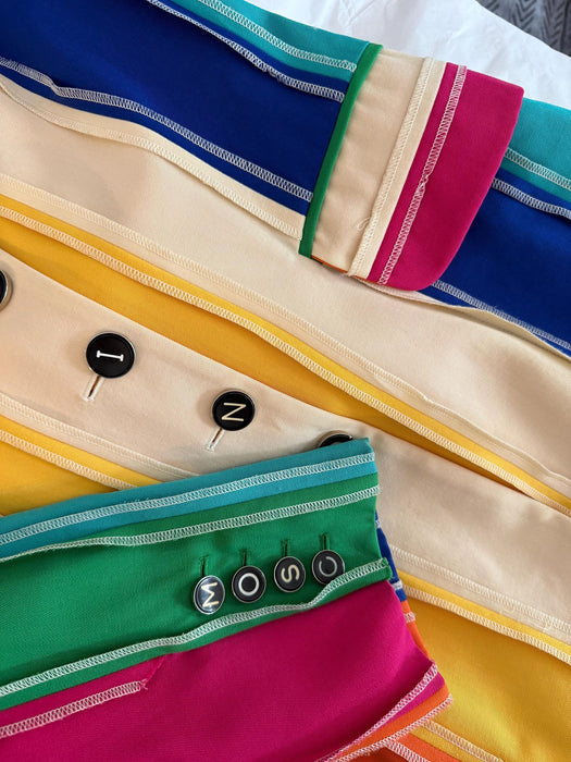 Vintage 90s Moschino Couture Striped Rainbow Suit Jacket 1991 Spring Summer Moschino Jacket Pink Blue Green Made in Italy Medium The Nanny