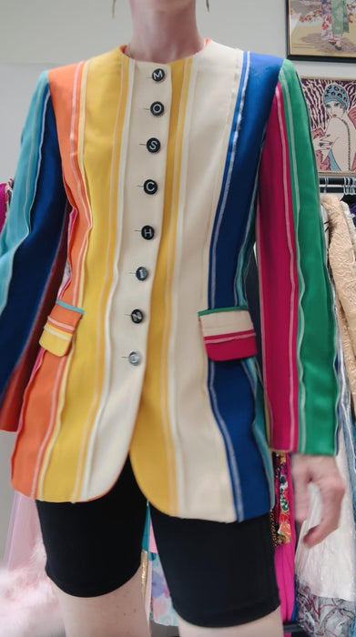 Vintage 90s Moschino Couture Striped Rainbow Suit Jacket 1991 Spring Summer Moschino Jacket Pink Blue Green Made in Italy Medium The Nanny