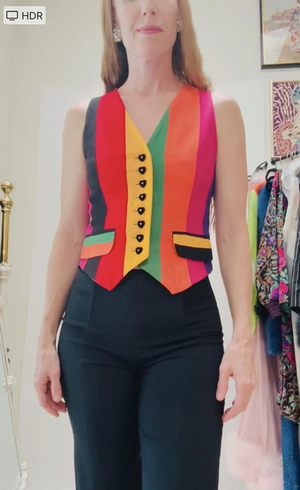 Vintage 90s Moschino Couture Striped Rainbow Vest 1991 Spring Summer Moschino Vest Pink Blue Green Made in Italy XS Small The Nanny