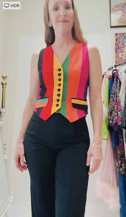 Vintage 90s Moschino Couture Striped Rainbow Vest 1991 Spring Summer Moschino Vest Pink Blue Green Made in Italy XS Small The Nanny
