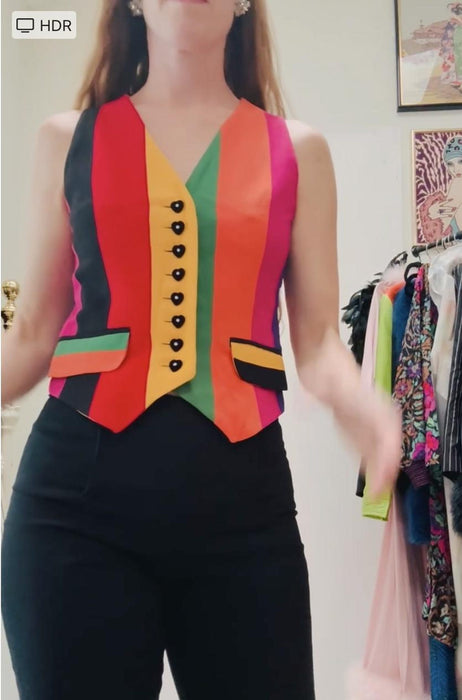 Vintage 90s Moschino Couture Striped Rainbow Vest 1991 Spring Summer Moschino Vest Pink Blue Green Made in Italy XS Small The Nanny