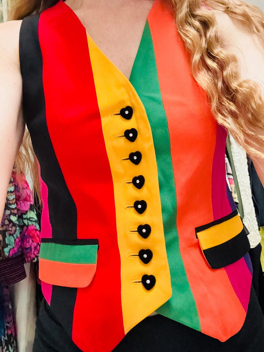 Vintage 90s Moschino Couture Striped Rainbow Vest 1991 Spring Summer Moschino Vest Pink Blue Green Made in Italy XS Small The Nanny
