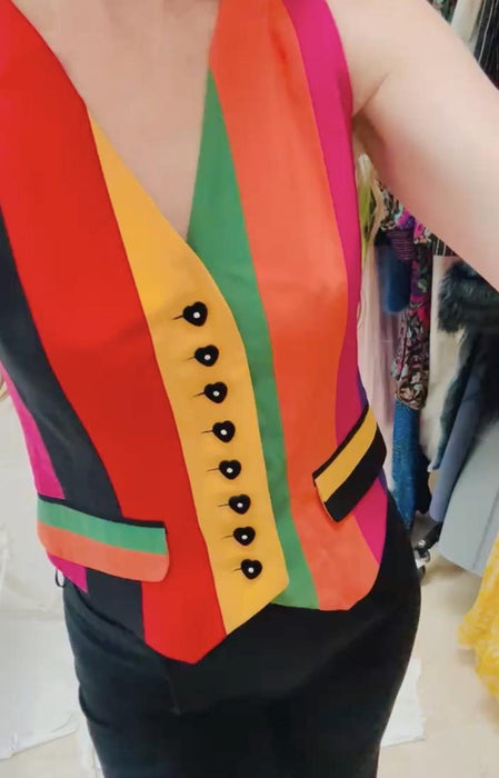 Vintage 90s Moschino Couture Striped Rainbow Vest 1991 Spring Summer Moschino Vest Pink Blue Green Made in Italy XS Small The Nanny