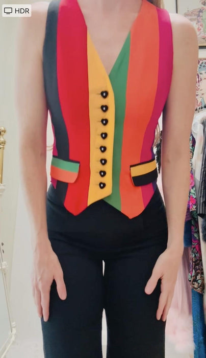 Vintage 90s Moschino Couture Striped Rainbow Vest 1991 Spring Summer Moschino Vest Pink Blue Green Made in Italy XS Small The Nanny