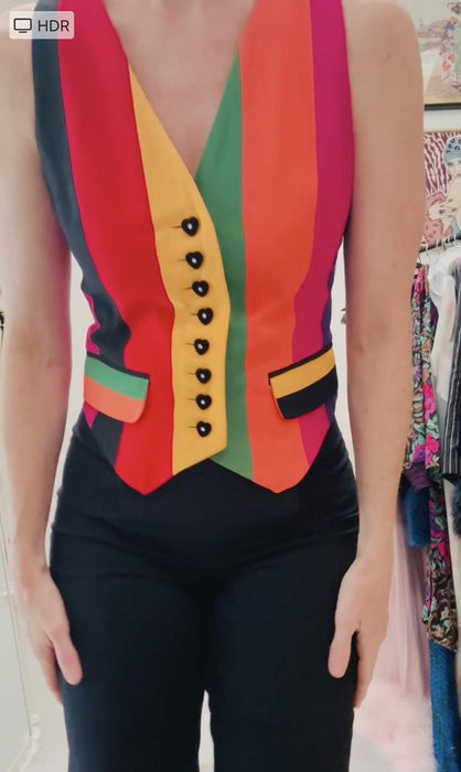 Vintage 90s Moschino Couture Striped Rainbow Vest 1991 Spring Summer Moschino Vest Pink Blue Green Made in Italy XS Small The Nanny