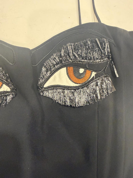 Vintage 90s Moschino Couture Eye Top Black Top Size Small With Eyes Pop Art Black Tank Top by Moschino Couture Spring Summer 1990 Black Top