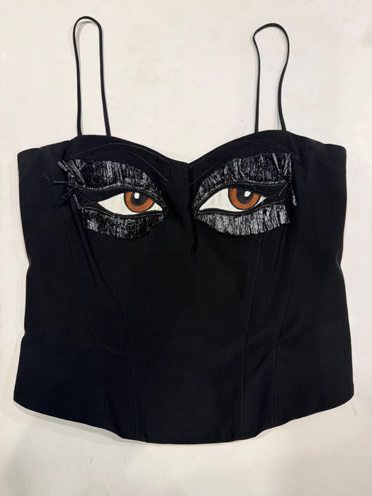 Vintage 90s Moschino Couture Eye Top Black Top Size Small With Eyes Pop Art Black Tank Top by Moschino Couture Spring Summer 1990 Black Top