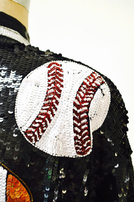 90s Sports Vintage Sequin Jacket Black Coach Athlete Jacket Modi Small Medium// Vintage Sequin Jacket Baseball Basketball Football Soccer