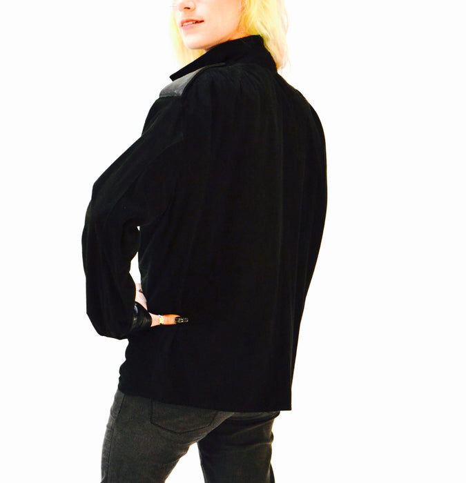 90s Vintage Black Leather Button Down Shirt Long Sleeve Black Suede Top Blouse Top Medium Large Black Large Top