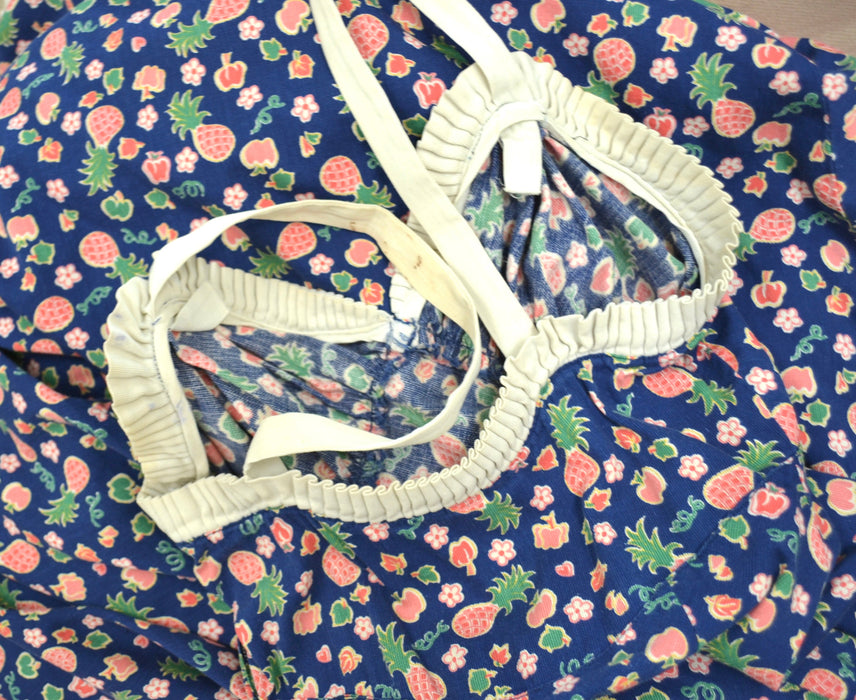 1940s Bias Cut Cotton Dress, Tropical Fruit Floral Print, XXS/XS