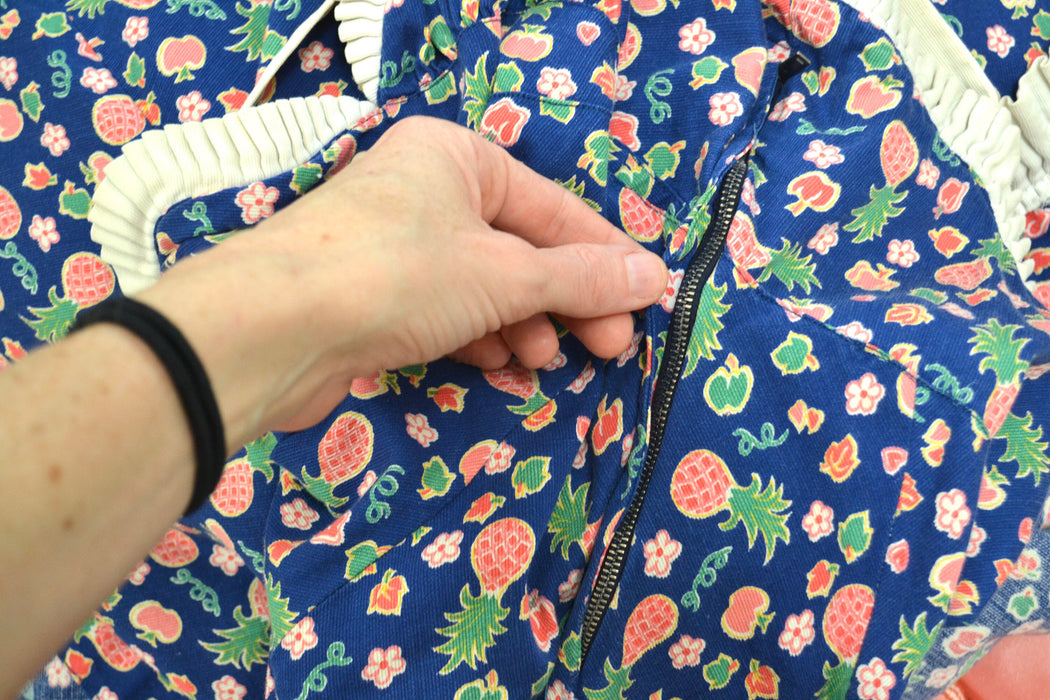 1940s Bias Cut Cotton Dress, Tropical Fruit Floral Print, XXS/XS