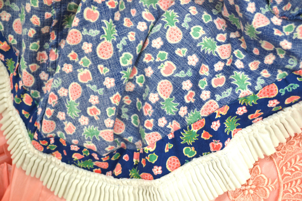 1940s Bias Cut Cotton Dress, Tropical Fruit Floral Print, XXS/XS
