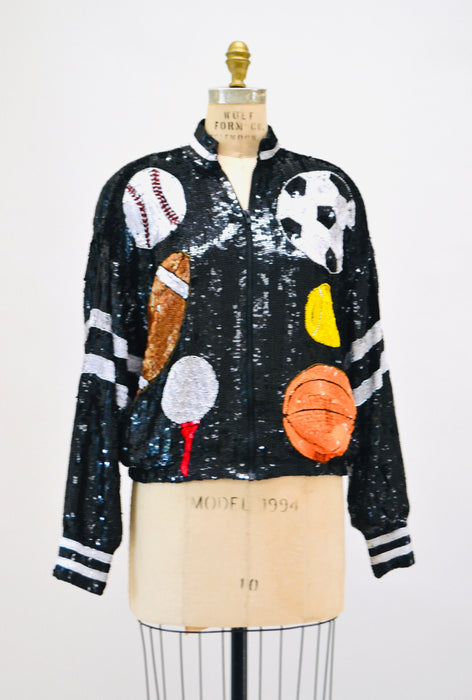 90s Sports Vintage Sequin Jacket Black Coach Athlete Jacket Modi Small Medium// Vintage Sequin Jacket Baseball Basketball Football Soccer