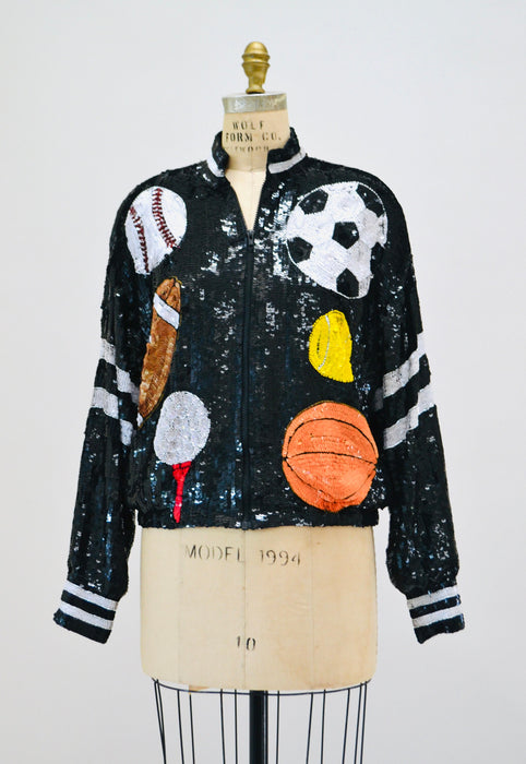 90s Sports Vintage Sequin Jacket Black Coach Athlete Jacket Modi Small Medium// Vintage Sequin Jacket Baseball Basketball Football Soccer