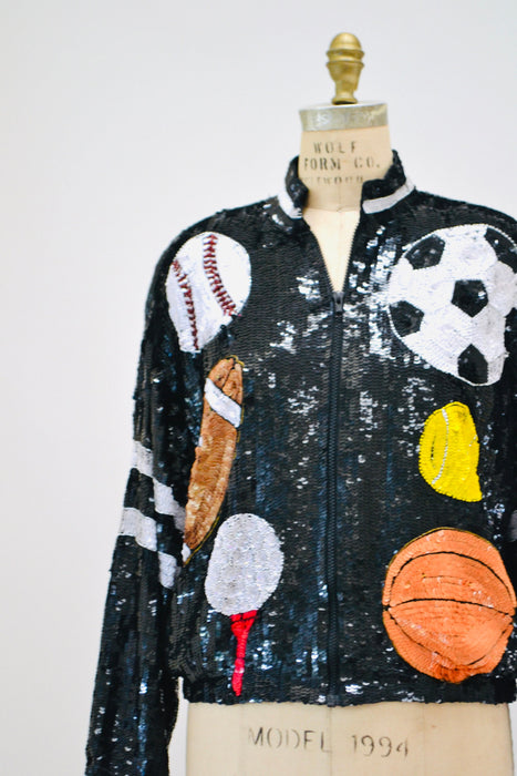 90s Sports Vintage Sequin Jacket Black Coach Athlete Jacket Modi Small Medium// Vintage Sequin Jacket Baseball Basketball Football Soccer