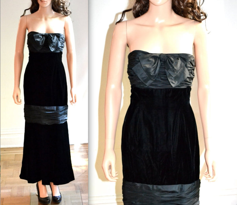 80s Vintage Black Evening Gown Prom Party Dress Size XS Small Carolyne Roehm// Vintage Black Strapless Evening Gown Velvet Silk XS/Small