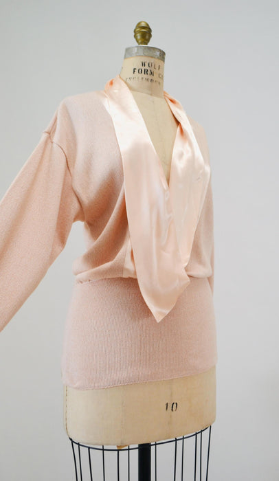 Vintage Pink Neutral Escada Sweater Sweater Small Medium Cotton Silk Pink Sweater Pull Over with Plunging neckline Summer Sweater