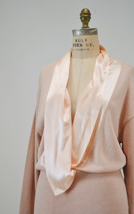 Vintage Pink Neutral Escada Sweater Sweater Small Medium Cotton Silk Pink Sweater Pull Over with Plunging neckline Summer Sweater