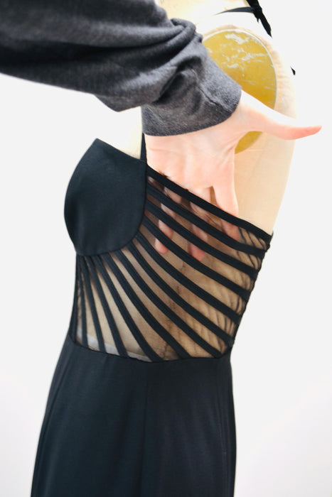 90s Vintage Black Halter Dress, Sheer Mesh, Sexy Party Gown (Size Small/Medium) 90s body con dress long 90s prom dress