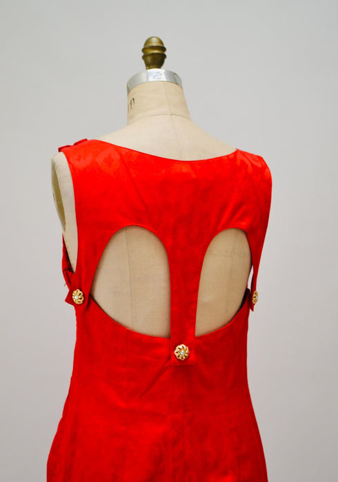 90s Red Party Dress: Vintage Cache Cocktail Mini with Cutout Back