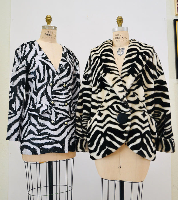 80s 90s Vintage Zebra Sequin Jacket Small Medium Stripe// 90s Black White Sequin Beaded Wedding Party Jacket Zebra Animal Sequin Blazer